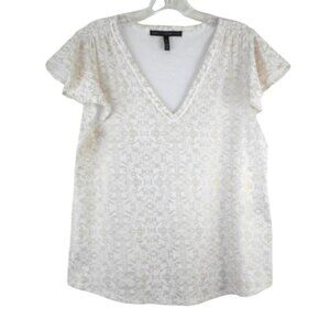 WHBM Glamgetter Tee Capri Tile Foil V-Neck Flutter Sleeve